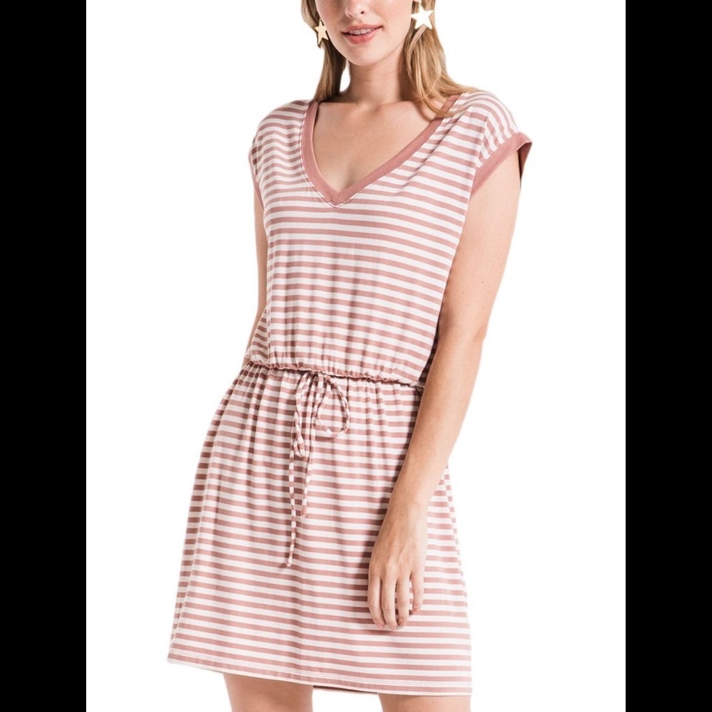 Z Supply Medium NWT Old Rose stripe shirred dress